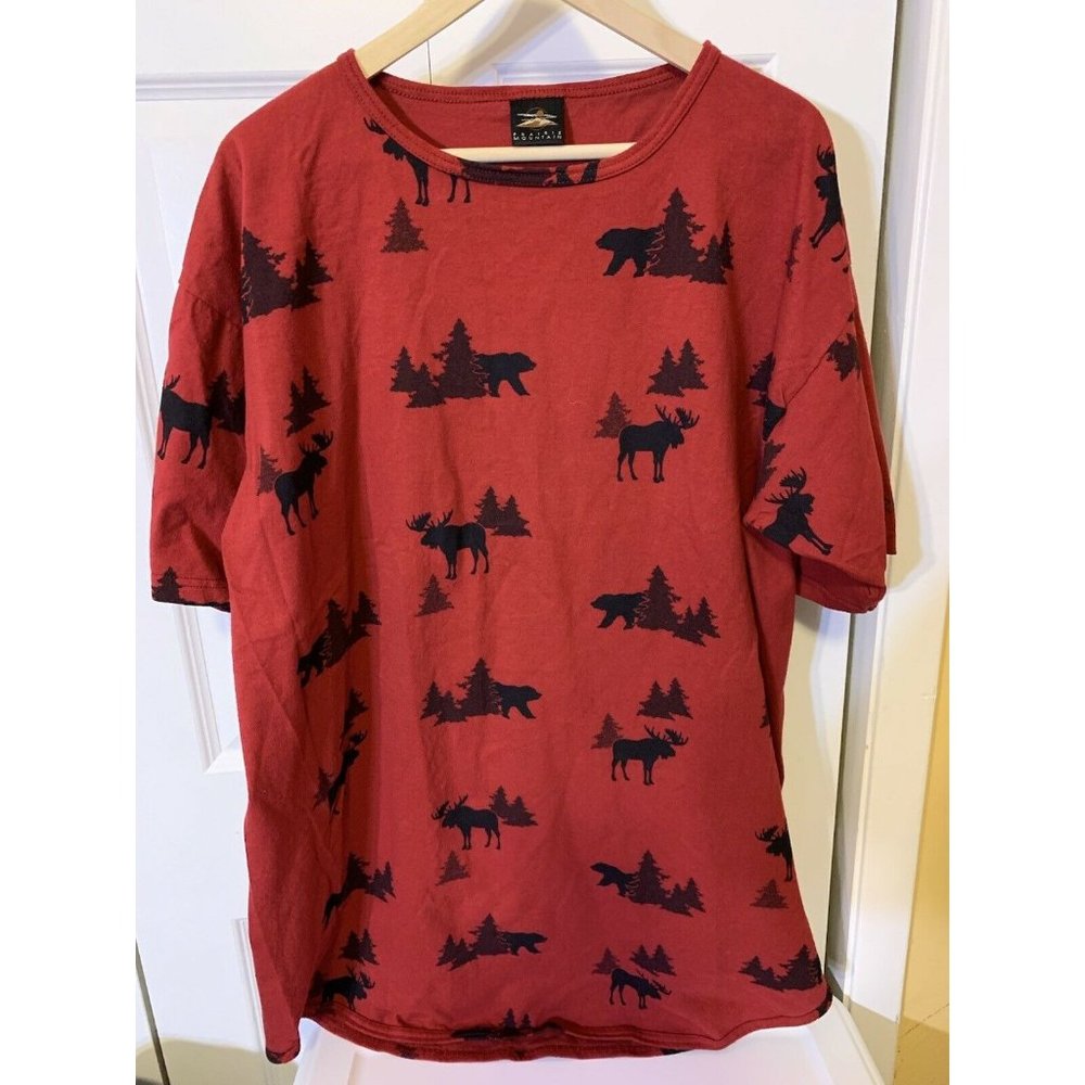 VTG T SHIRT ANIMAL PRINT‎ PRAIRIE MOUNTAIN SZ XL Men’s Red
